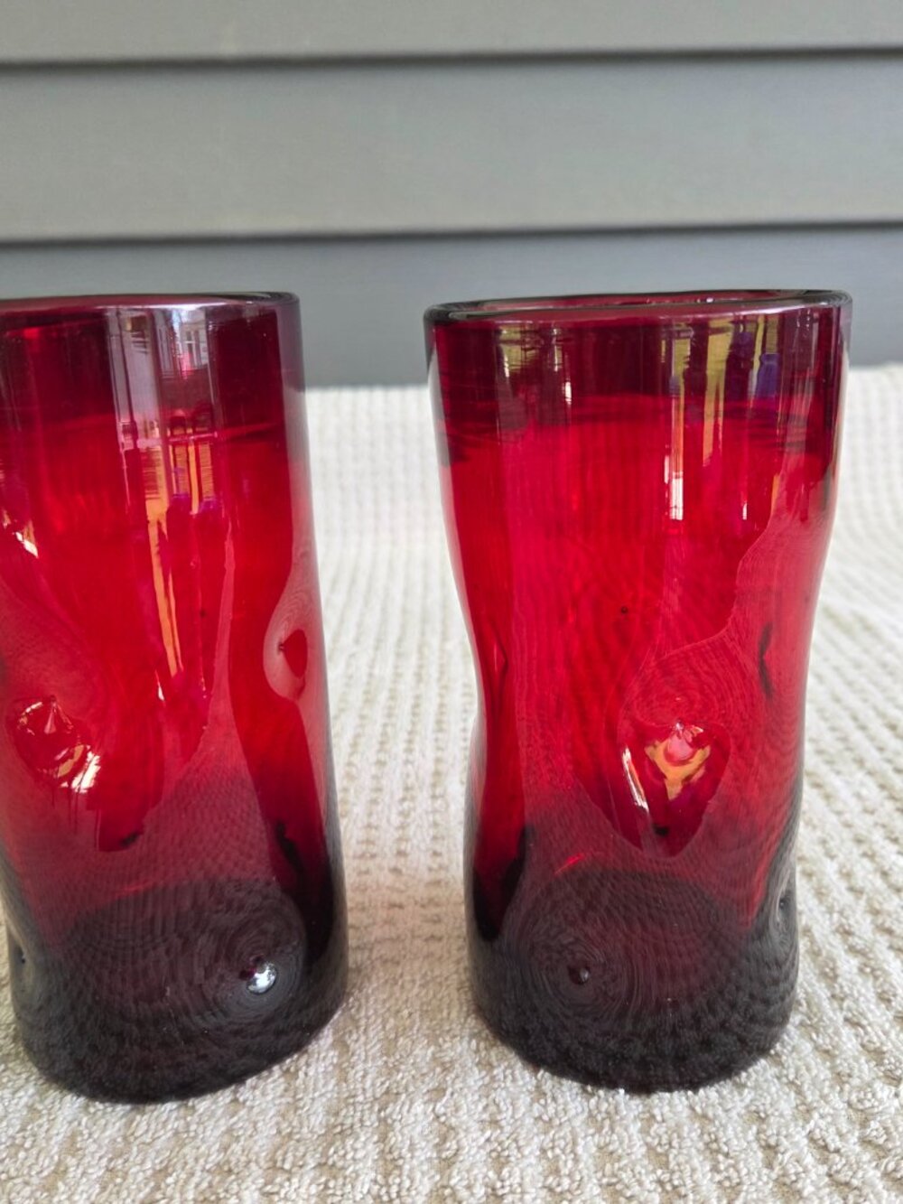 Ruby Red Dimpled Pinched Blenko Glasses Tumblers x 2 6" Tall 1950's MCM - Picture 3 of 5
